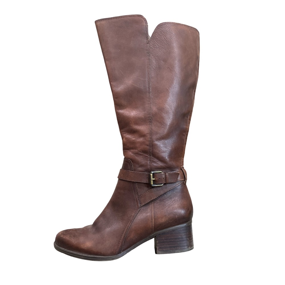 Naturalizer Demetria Brown Leather Tall Riding Boots Womens 7.5 M WC Wide Calf